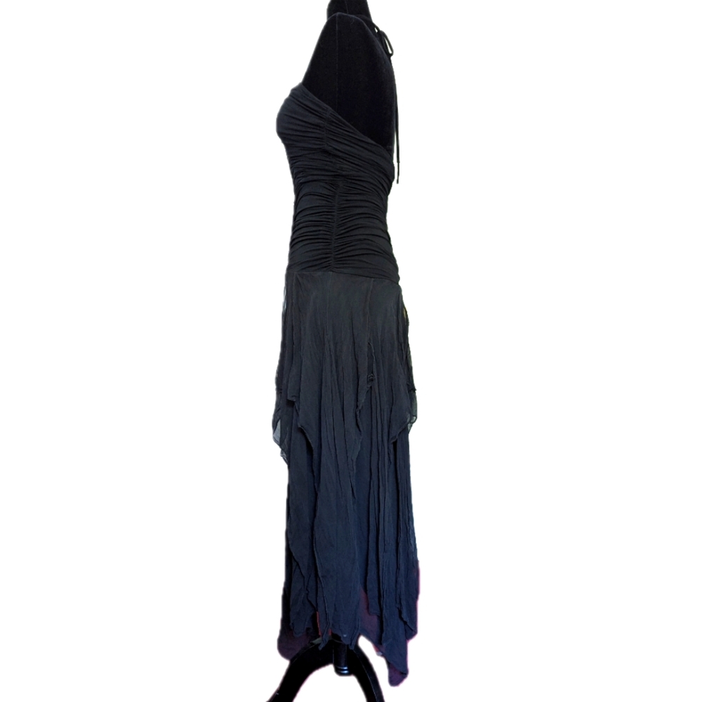 Designer Asymmetrical Black Ruffle And Ruche Dress - Picture 4 of 6